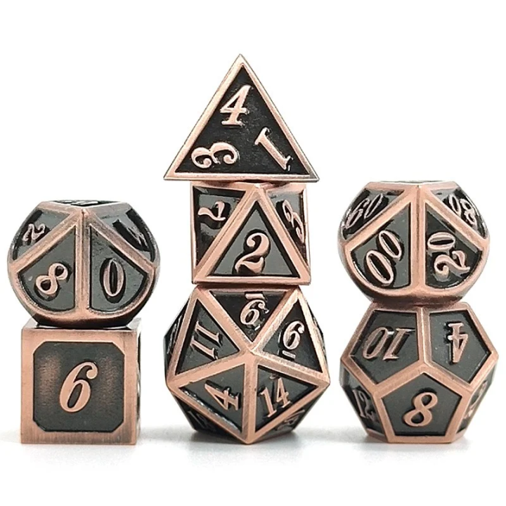 Set de 7 dés - (14mm) avec boite en métal- Glazed Copper