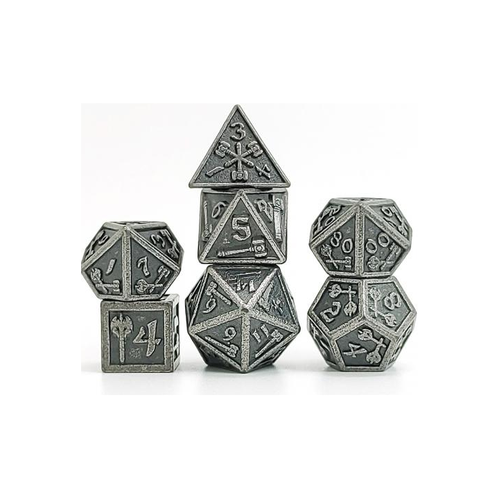 Set de 7 dés - (16mm) avec boite en métal -  Hammer Silver