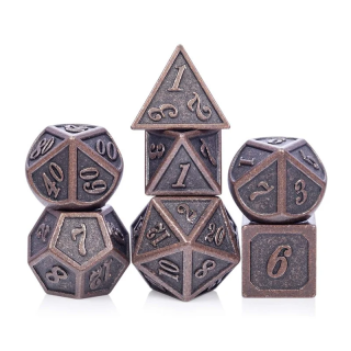 Set de 7 dés - (14mm) avec boite en métal- Outlined Copper