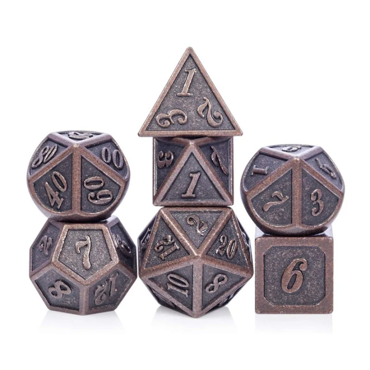 Set de 7 dés - (14mm) avec boite en métal- Outlined Copper