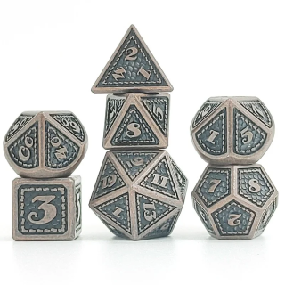 Set de 7 dés - (16mm) avec boite métal- Dragon Scale Copper