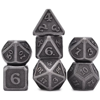 Set de 7 dés - (14mm) avec boite en métal - Solid Silver