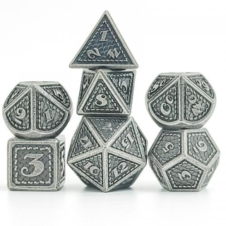 Set de 7 dés -  (16mm) avec boite en métal- Dragon Scale Silver