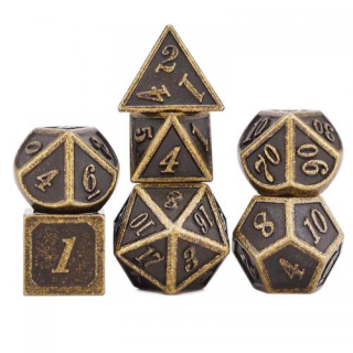 Set de 7 dés -  (14mm) avec boite en métal- Outlined Gold