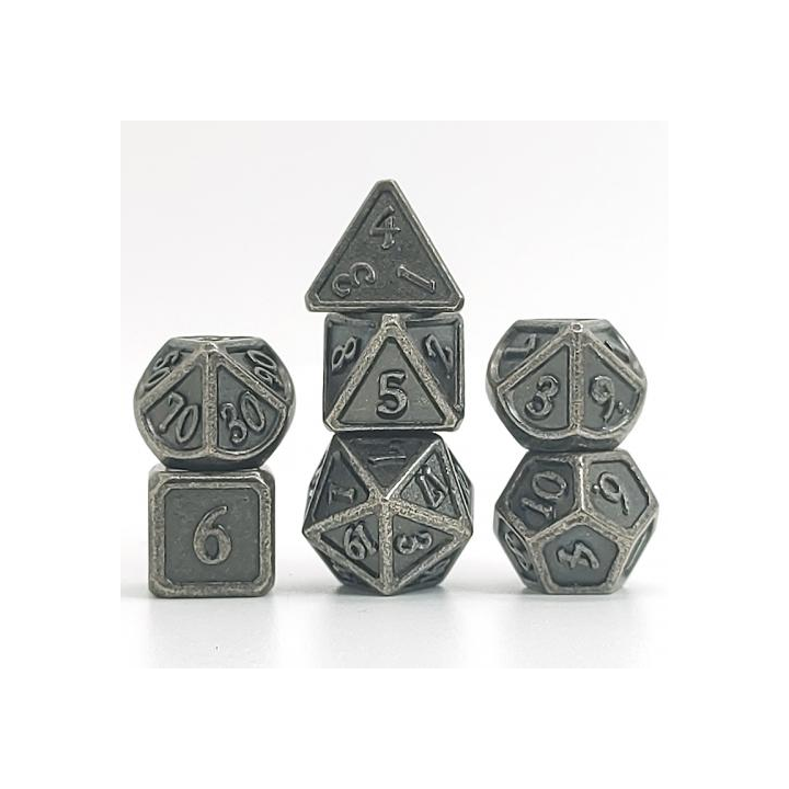 Set de 7 dés - (14mm) avec boite en métal- Solid Nickel